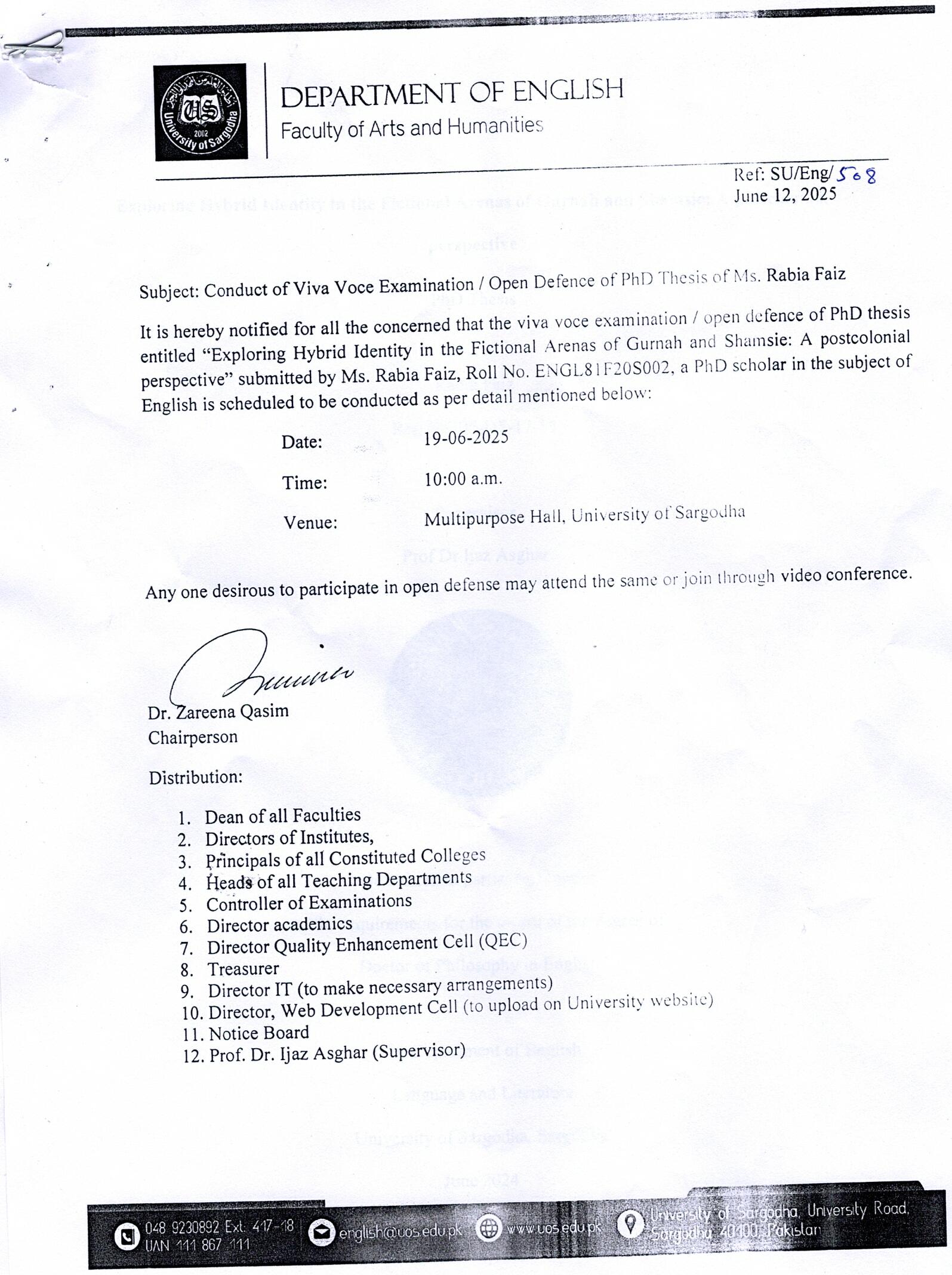 Conduct of Viva Voce Examination / Open Defence of PhD Thesis